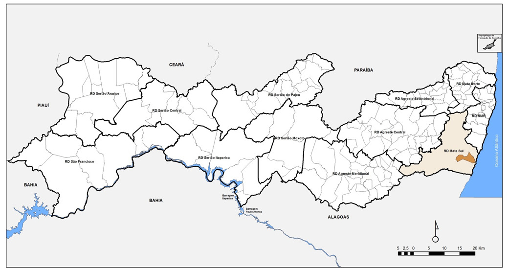 Mapa de Pernambuco com a localização de Rio Formoso em destaque